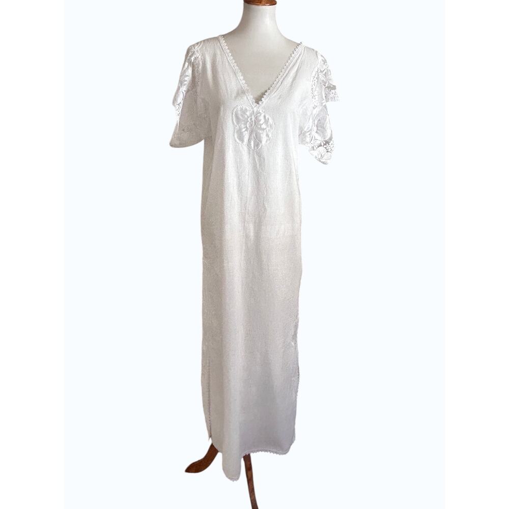 Fernando Sanchez Vintage Cotton Lace Maxi Nightgown Dress Medium USA